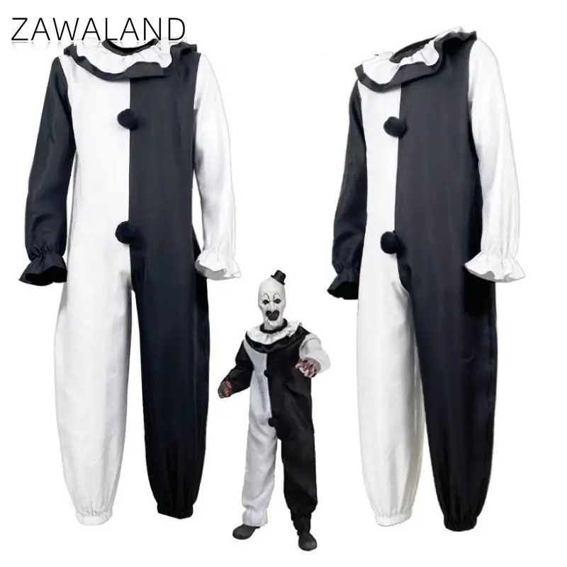 

Zawaland Terrifier Clown Cosplay Costume Men Jumpsuit Role Play Dress Up Horror Clothing Halloween Carnival Party Bodysuits