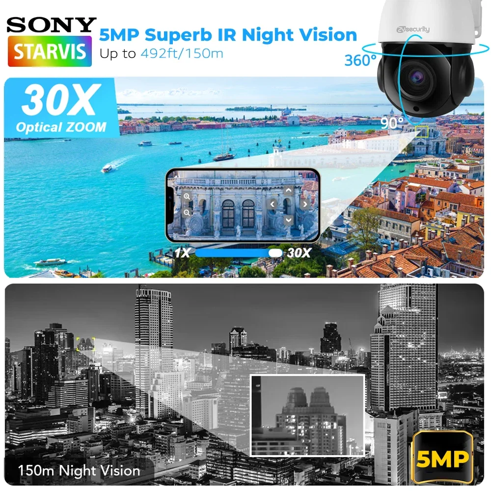 5mp 30x zoom óptico ao ar livre wifi poe ptz câmera ip imx335 detecção humana rastreamento automático câmera de segurança 80m ir visão noturna cam