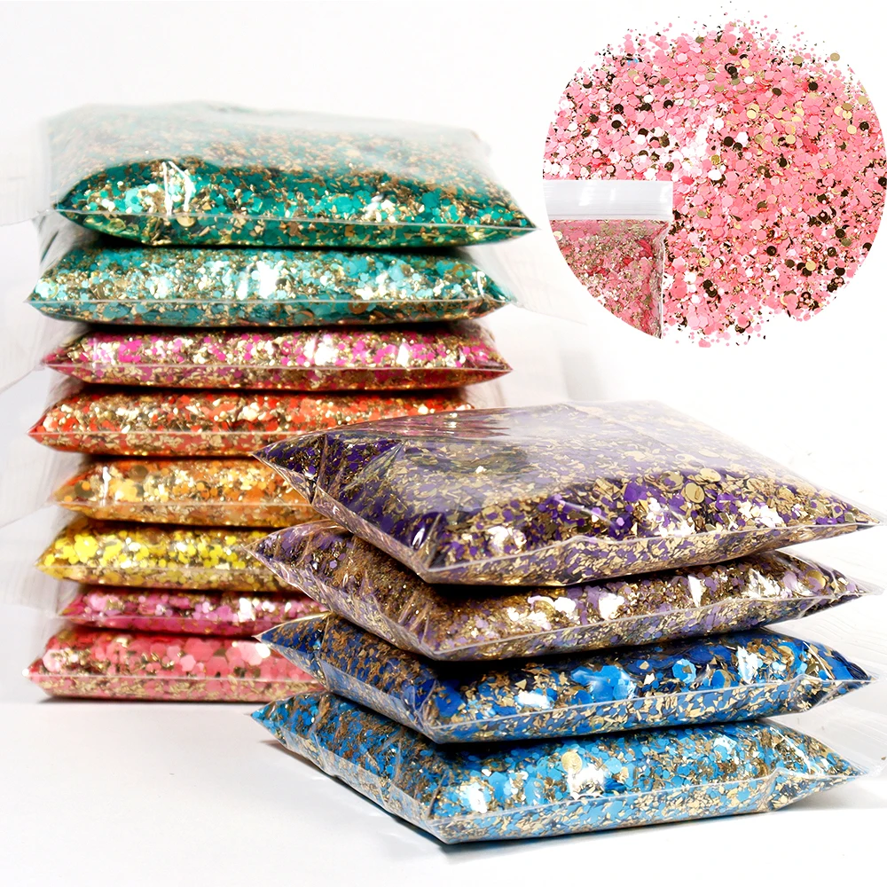 50g/bag Laser Hexagon Holographic Chunky Glitter Nail Tips Powder Mermaid Flakes Sparkly Sequins Manicure Nails Art Decoration