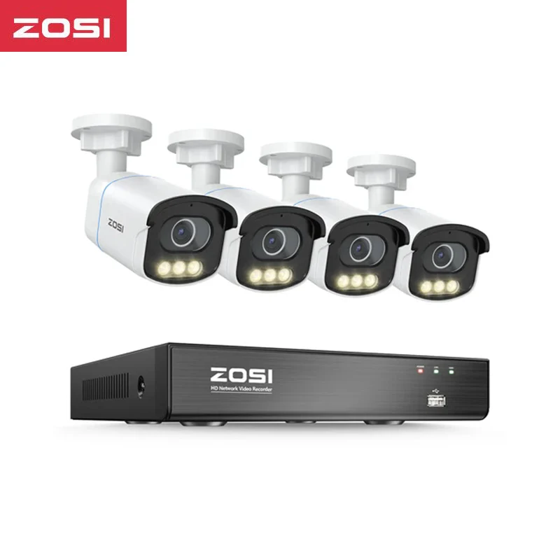 ZOSI C186A 4CH AuroraLux Security IP Cameras System with True Color Night Vision 8CH 4K CCTV NVR & 5MP HD PoE Surveillance Cams