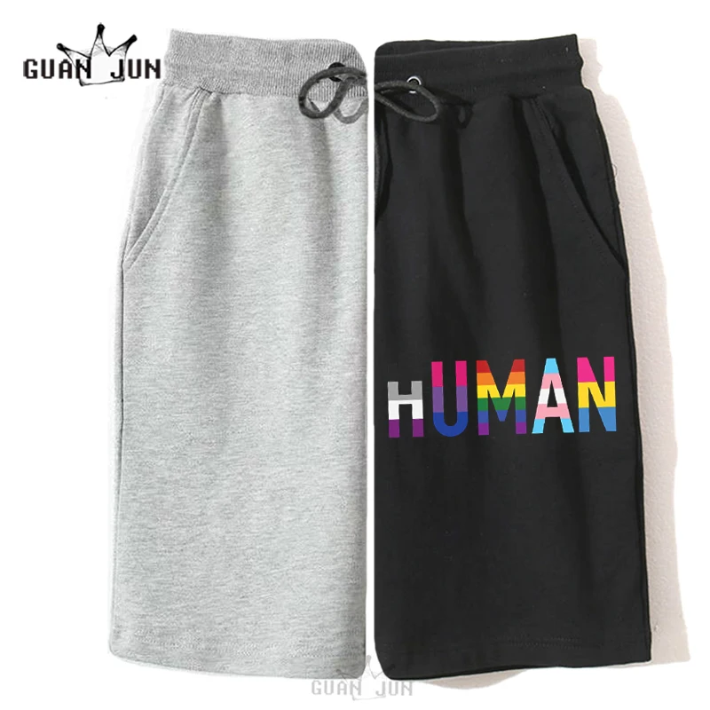 LGBT HUMAN Print Casual Cotton Shorts Women Men Workout Shorts Black Pants Short Femme Homme Shorts Mens Sport Streetwear