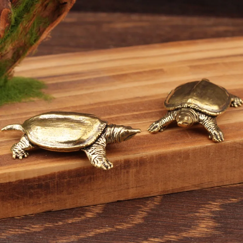 Solid Brass Turtle Antique Hand Piece, Red Copper Tea Pet, Japanese Tea Ceremony Accessory, Archaize Bronze Small Ornament