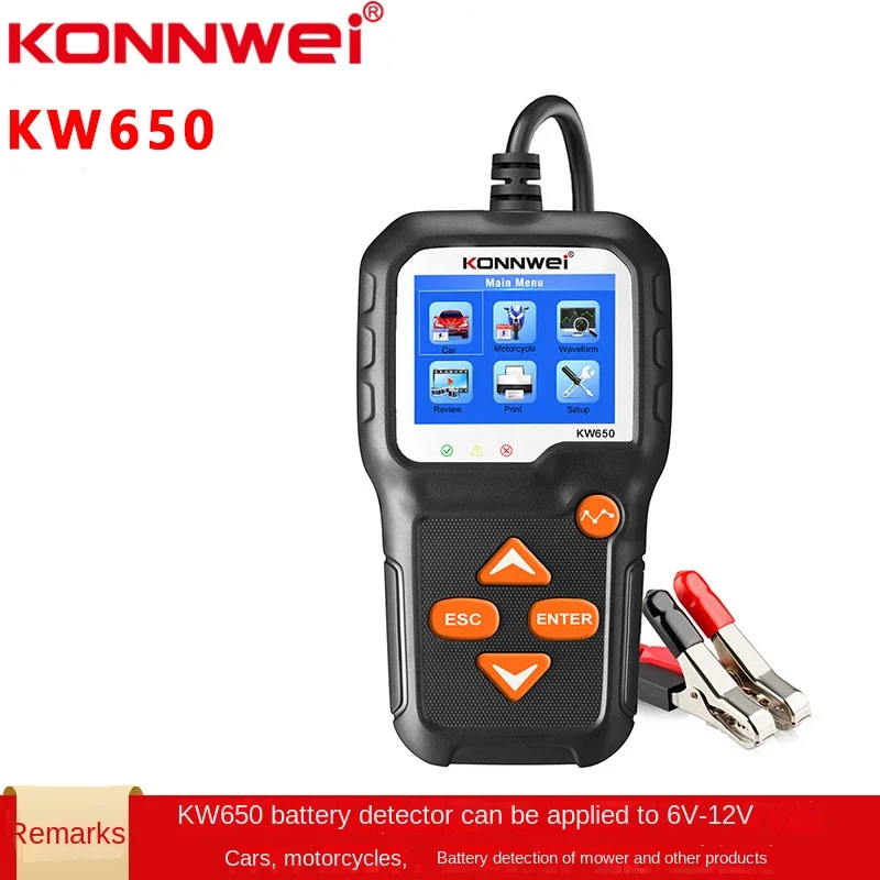 

KONNWEI KW650 Car Battery Tester 6V 12V Auto Battery System Analyzer 100 to 2000 CCA Car Quick Cranking Charging Too