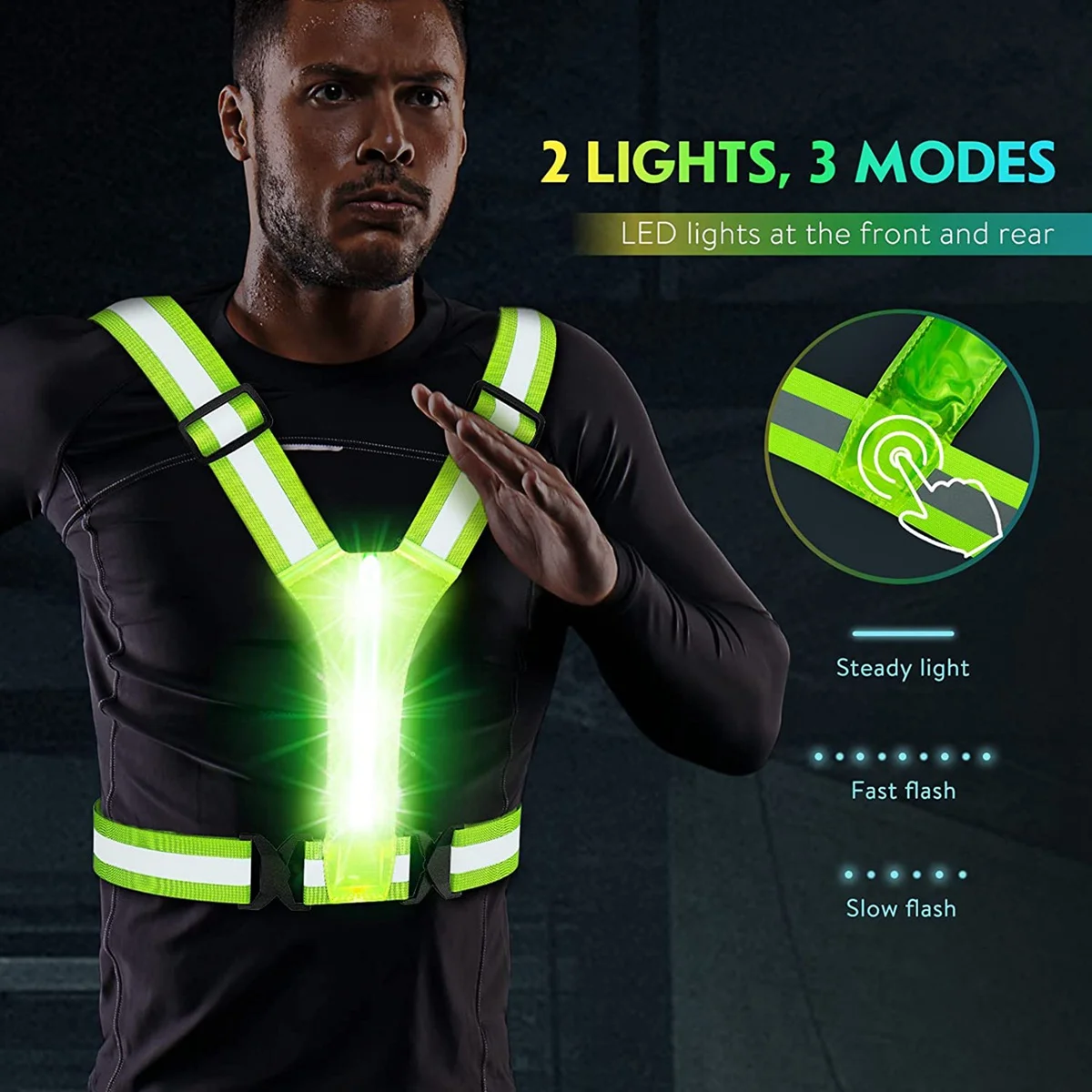 Reflective Vest for Walking At Night,High Visibility Night Running Gear Rechargeable Running Light for Runners Walkers