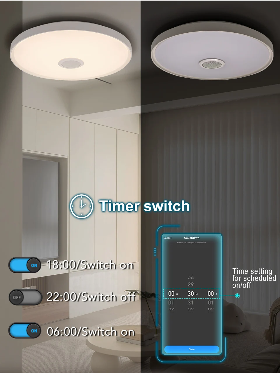 Intelligente RGB LED-Deckenleuchte mit Bluetooth-Lautsprecher Tuya APP Fernbedienung Dimmbare Moderne Musikleuchte für Wohnzimmer Schlafzimmer – Detail 6