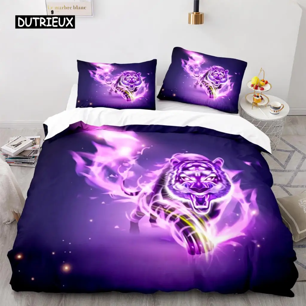 

Flame Tiger Duvet Cover 3D Cool Colorful Bedding Set for Kids Girls Soft Microfiber Quilt Cover with Zipper Closure