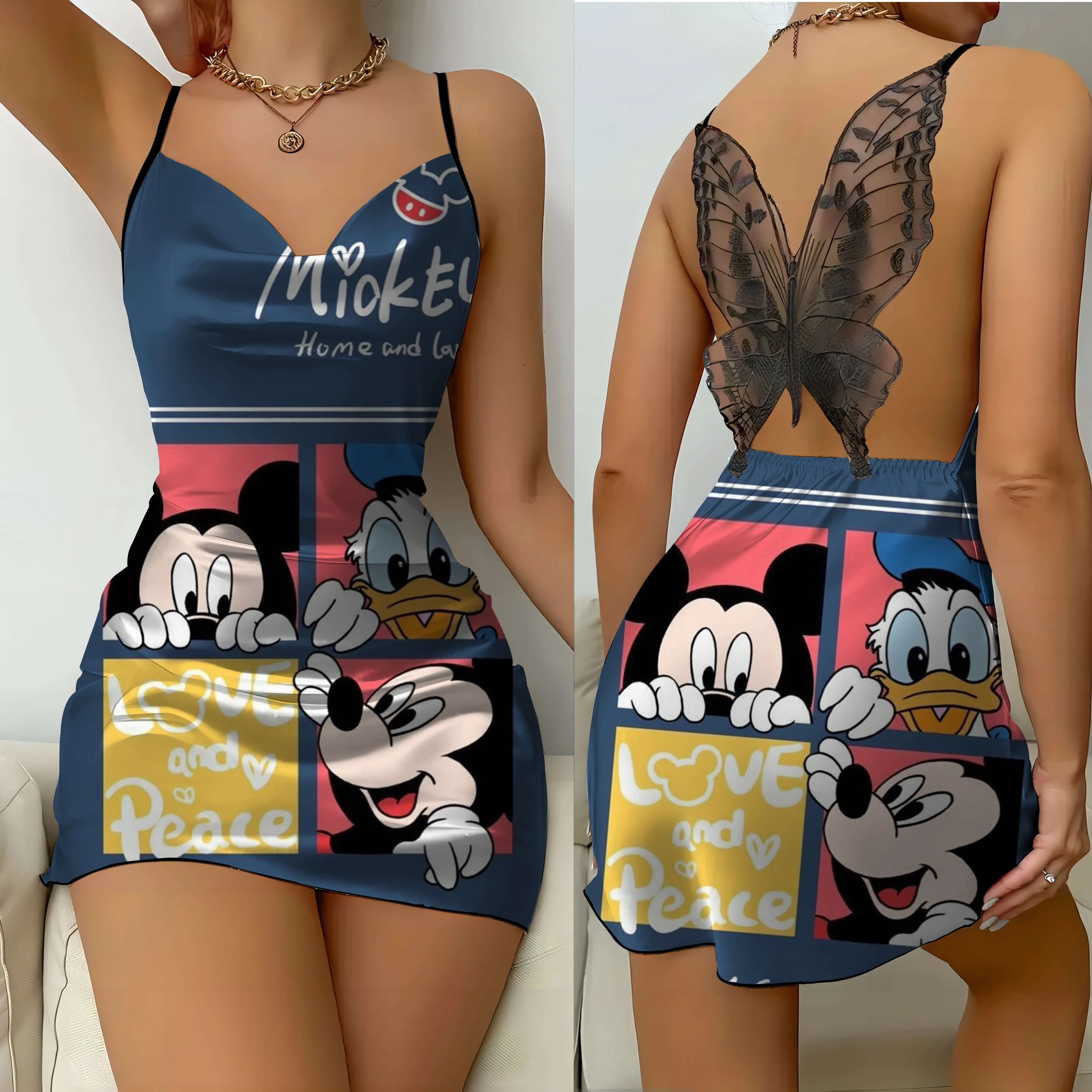 Slip Dress Party Dresses Mickey Satin Surface Bow Knot Disney Pajama Skirt Minnie Mouse Womens Fashion Summer 2024 Elegant Women