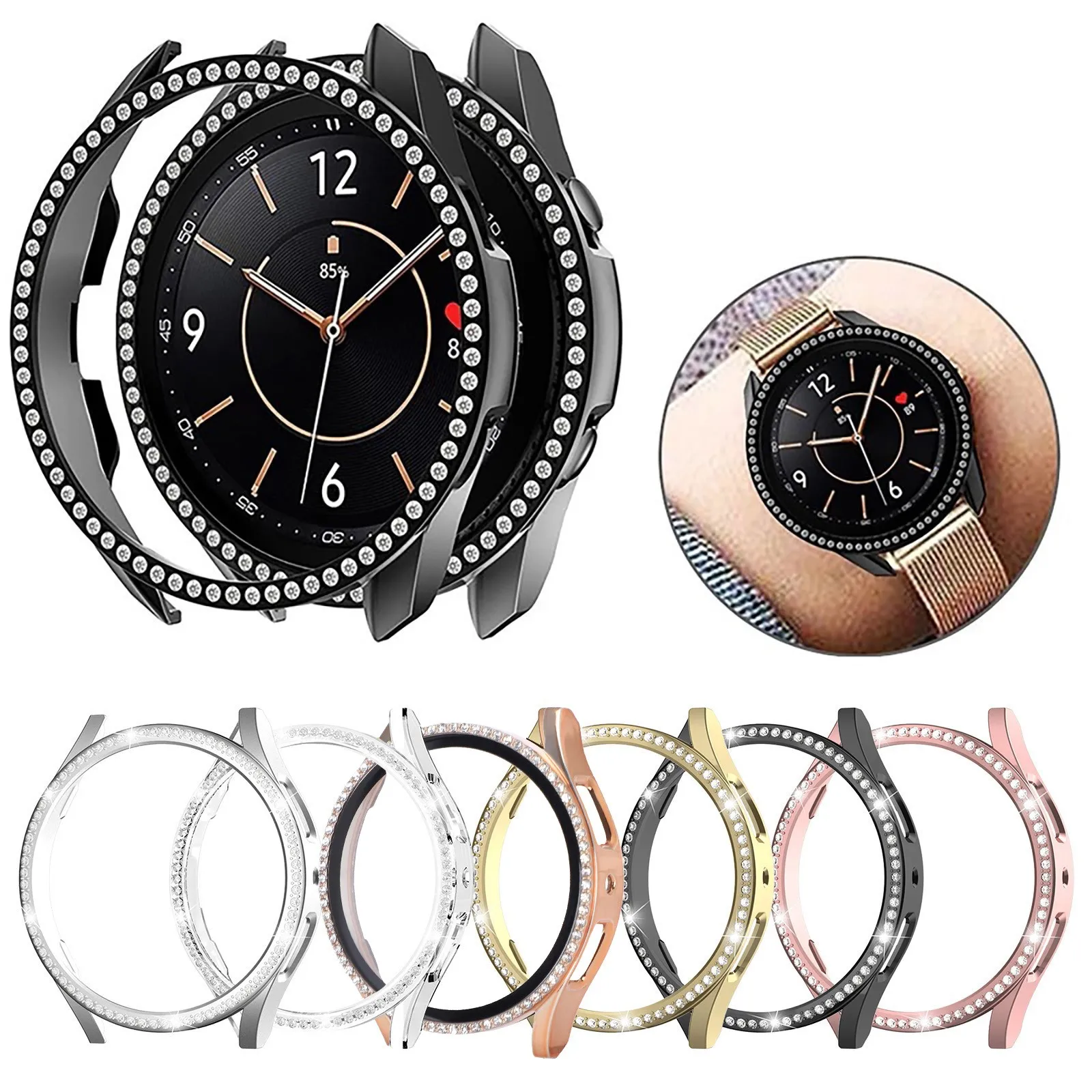 Cover Compatible With Galaxy Watch 5 40mm Hard PC Frame Cover With Rhinestone Trim Washable Case Watch Accessories