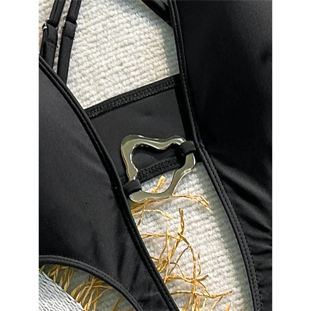 Sexy Badeanzug für Damen mit Metallring-Ausschnitt und Kreuzrücken, einteiliger Badeanzug, hoch geschnittene Beine, Monokini, Badebekleidung, Badeanzug V7566 – Detail 12