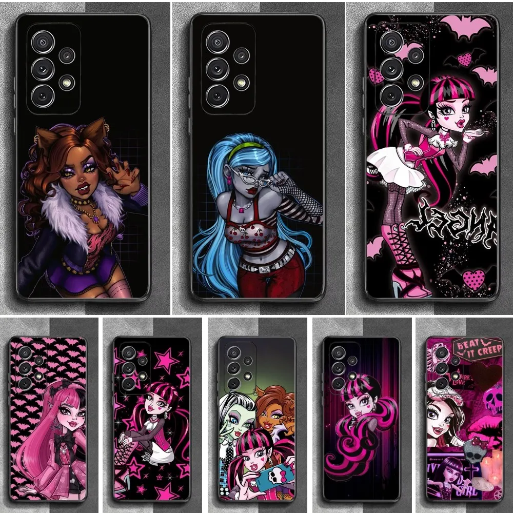 Cartoon M-Monster H-High Phone Case For Samsung S24,23,22,30,21,10,9,Ultra,Plus,Lite,FE,Soft Silicone Black Cover