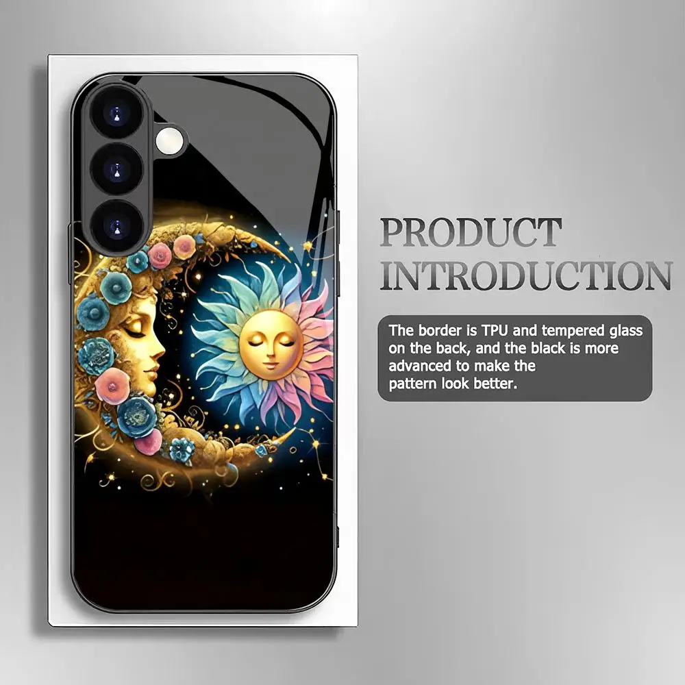 Creative Star Moon Tempered Glass Phone Case Suitable for Samsung Galaxy S26 S25 S24 S22 S21 S20 FE/Ultra/Plus Anti Drop
