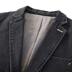 HOO  2024 Men's Autumn Fashion Denim blazer  Business Casual New Youth Handsome Denim   blazer