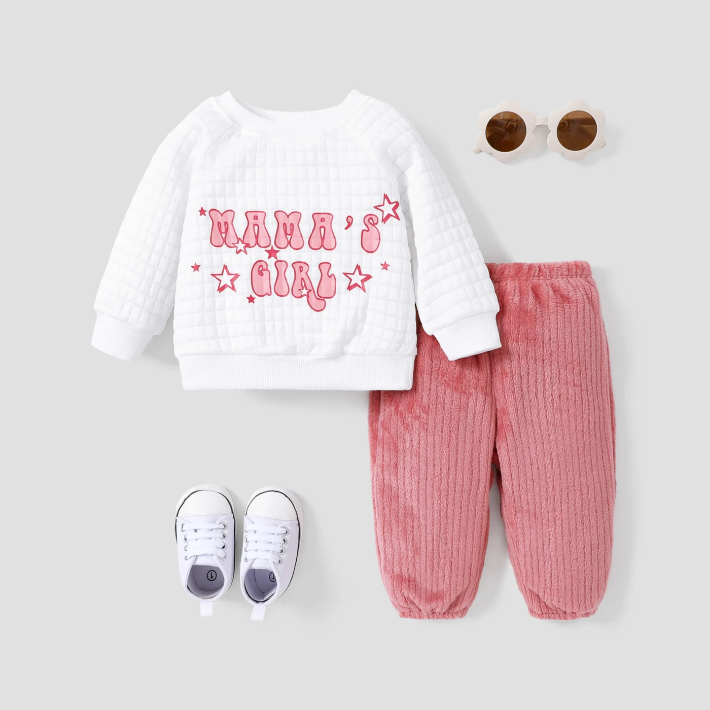 PatPat  2PCS Baby Girl Sweet Letter Long Sleeve Top/ Pants Set