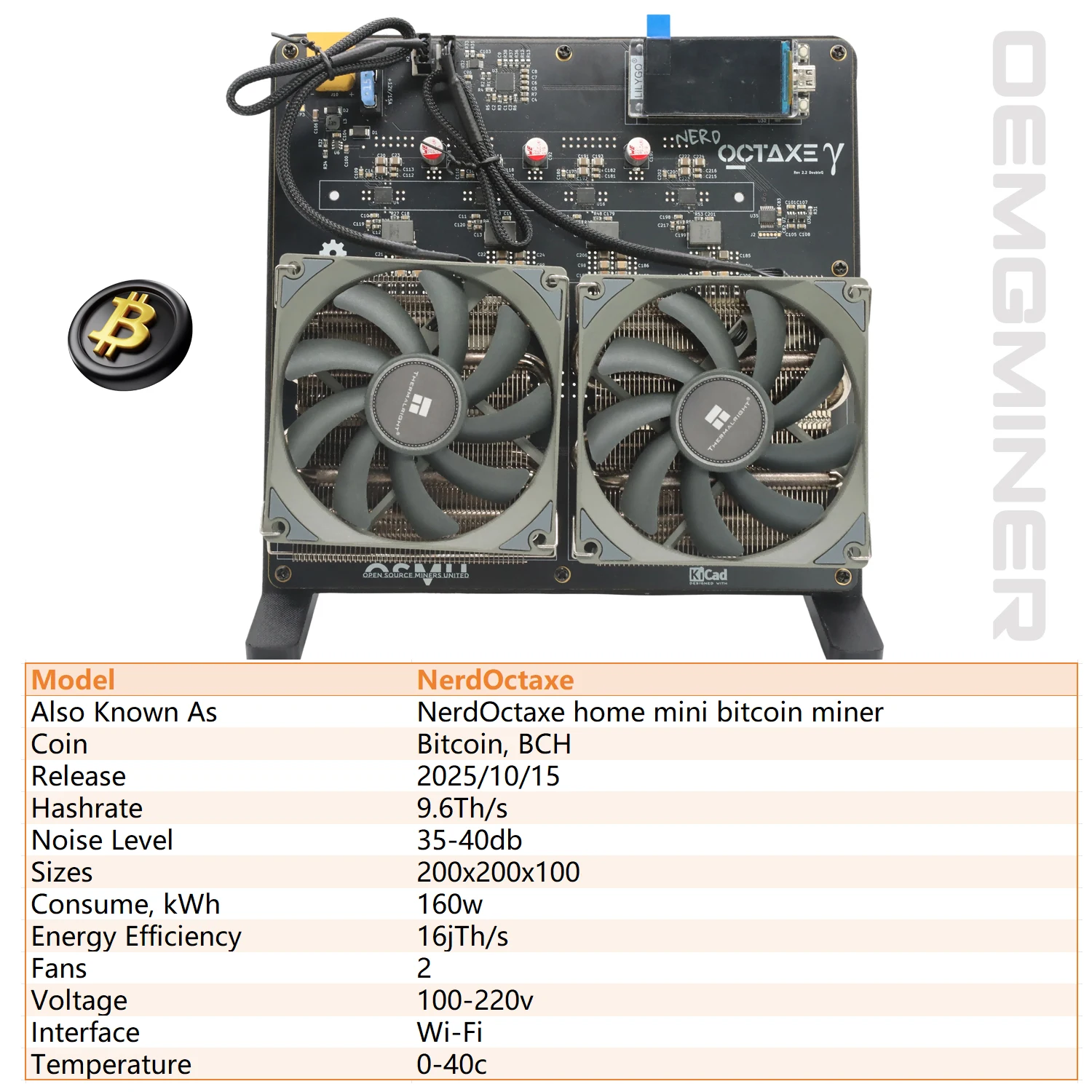 2025 New Bitaxe NerdOCTAxe Air Cooling 9.6Th/s 160W Miner NerdOctaxe Home Mini Bitcoin BCH Dual Fans  Mining Machine