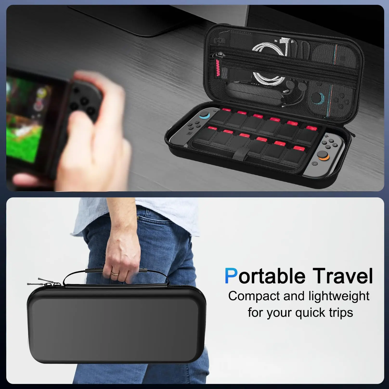 Travel Carrying Case for Switch 2 2025, Large Volume Accessories Bundle Holder, 2 Screen Protector with 12 Game Cards, Black