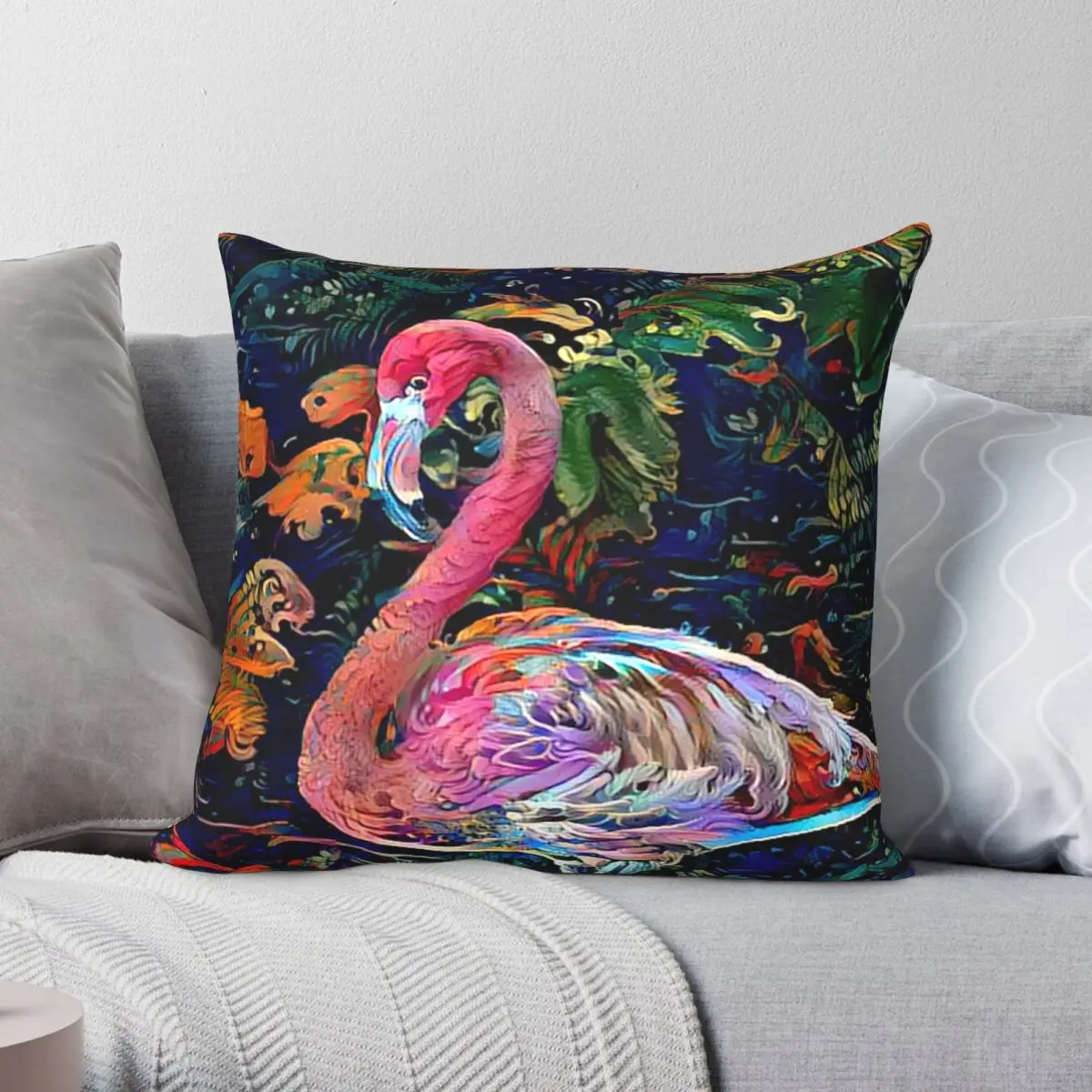 Dreams Of An Embroidered Flamingo Pillowcase Polyester Linen Velvet Printed Zip Decor Home Cushion Cover