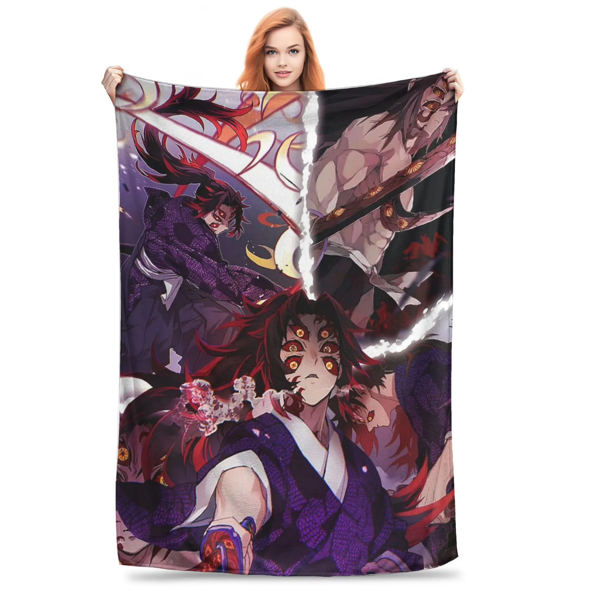 

Flannel Throw Blanket Demon Slayer Upper Rank One Kokushibo Anime Warm Plush Blankets Soft Bedspread for Bed Living Home Travel
