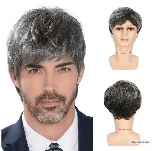 Men's Synthetic Wigs Short Aoki Grey Wig Layered Natural Fake Hair For Male Daily Wig Costume Halloween Heat Resistant