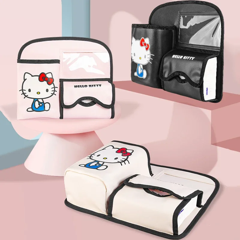 Sanrio Kawaii Hello Kitty Car Seat Back Storage Bag My Melody Anime Cartoon Lovely Exquisite Multi-functional Hanging Tissue Bag