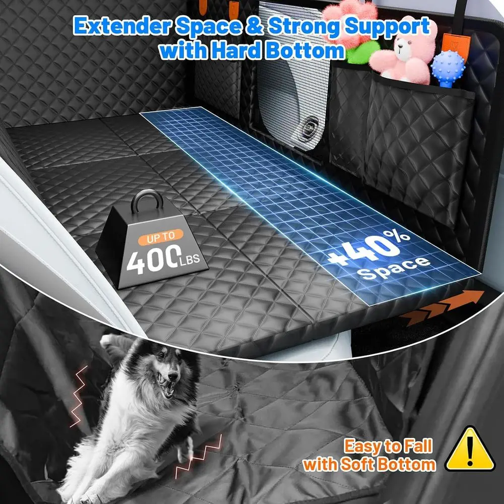 Durable Waterproof Dog Car Seat Cover with Hammock, Holds 400lbs, Anti-Scratch, Non-Slip, 600D Fabric, Mesh Window, Storage Pock