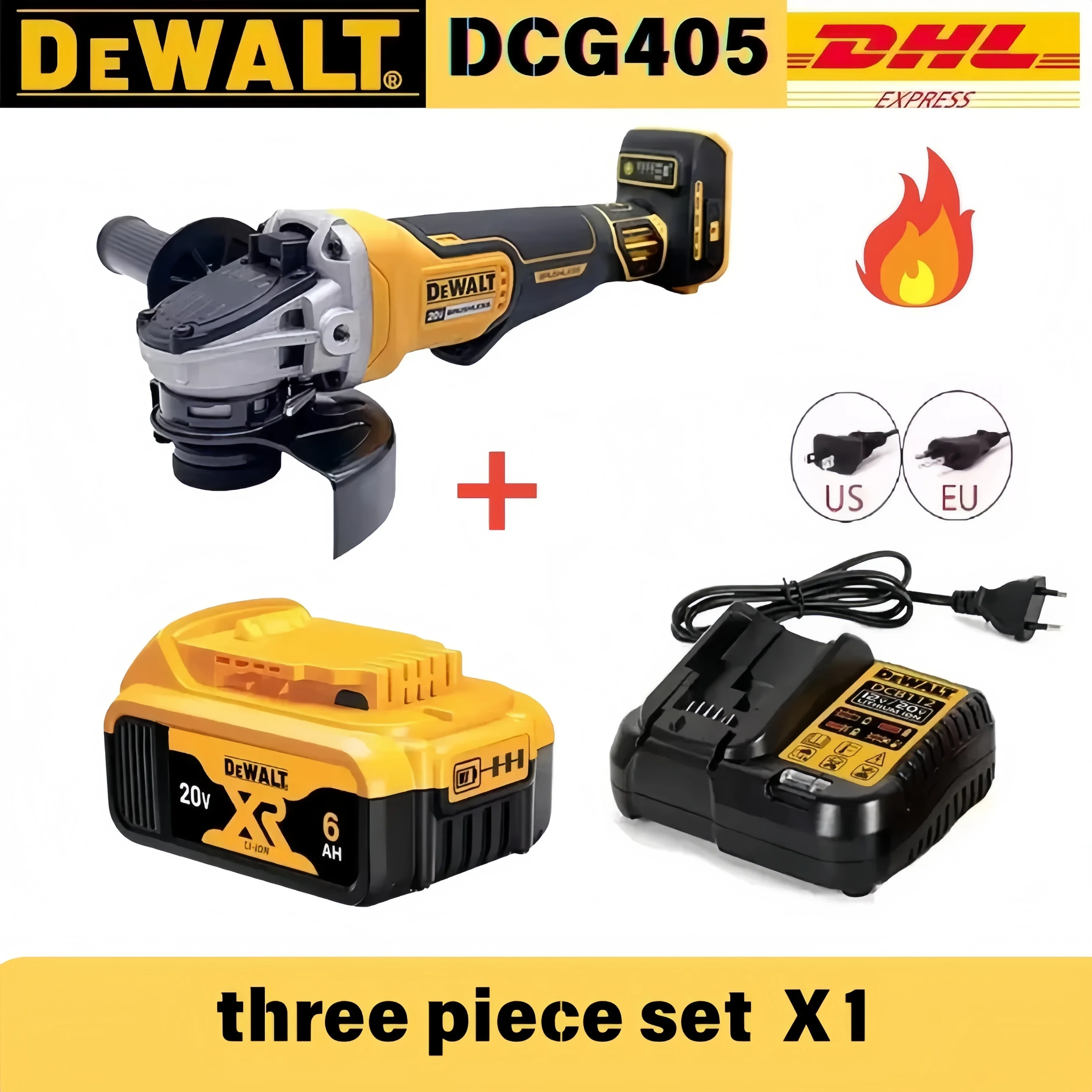 DEWALT DCG405 Meuleuse d'angle à tête plate 125 mm, machine à découper, outil sans fil 18 V, batterie lithium, outils sans balais