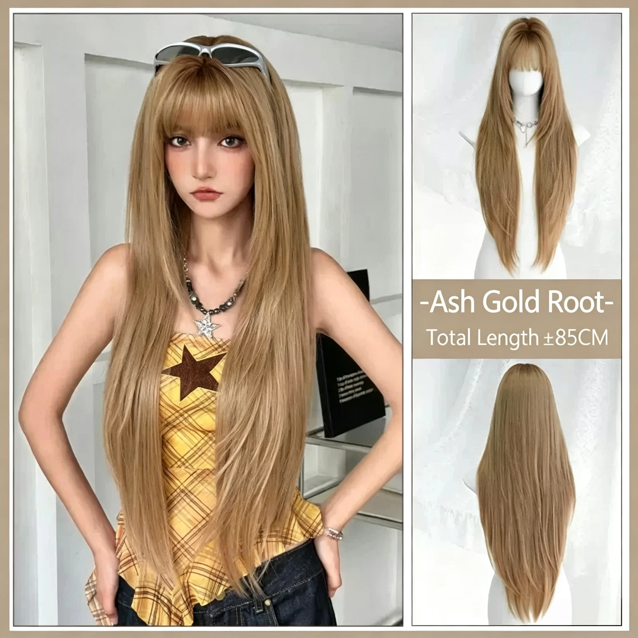 Blonde Long Straight Synthetic Wig Golden Cosplay Wigs Middle Part for Women Afro Party Lolita Daily Natural Hair Heat Resistant