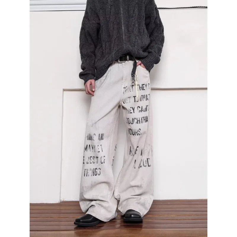 

New Men's Four Seasons High Quality Printed Straight leg Jeans Comfortable Fashionable Simple Breathable Sports Leisure Pants