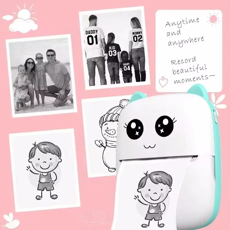 Mini Cartoon Portable Printer Wireless Can Connect To Phone Small Sticker Printer For Student Error Correction Sticker Printer