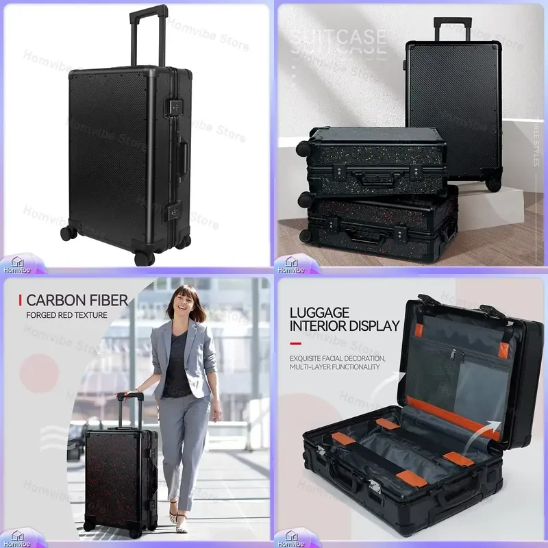Carbon Fiber Travel Luggage 20 24 26 Inch Aluminum Frame Business Carry On Suitcase with Wheels for Boarding