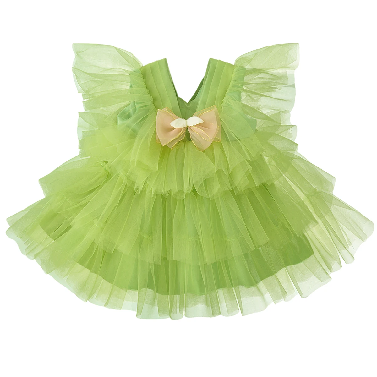 Toddler Olive Green Flower Girl Dress for Wedding Party Tiered Tulle Knee-length First Birthday Princess Dress for 1-12Yr Girls