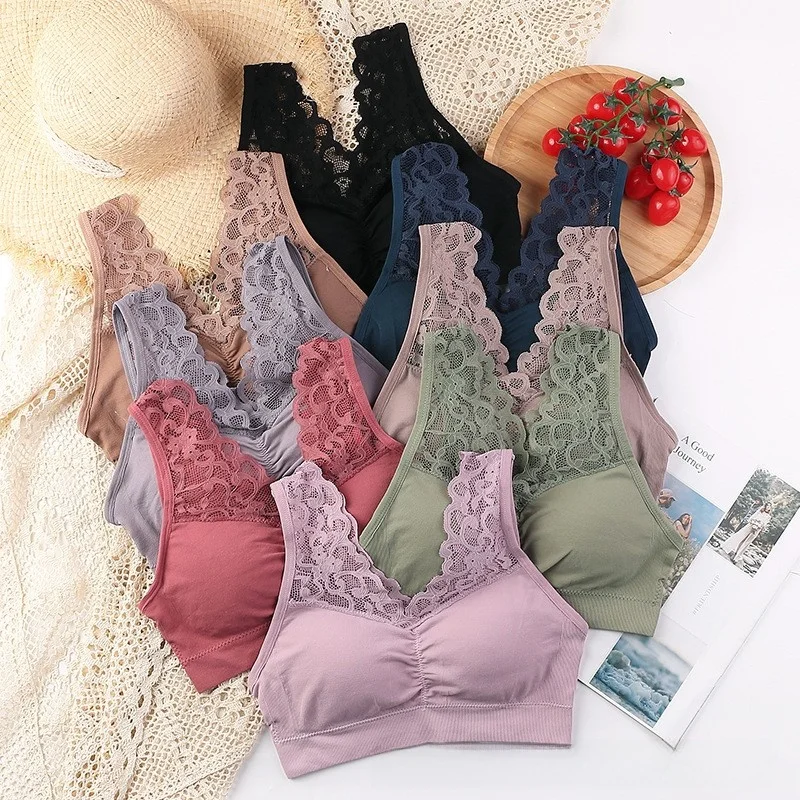 Lace Trim Backless plus Size Wireless Bralette Women's Inner Wear Anti-Light Summer New Style Sweet Japanese Style Short Version