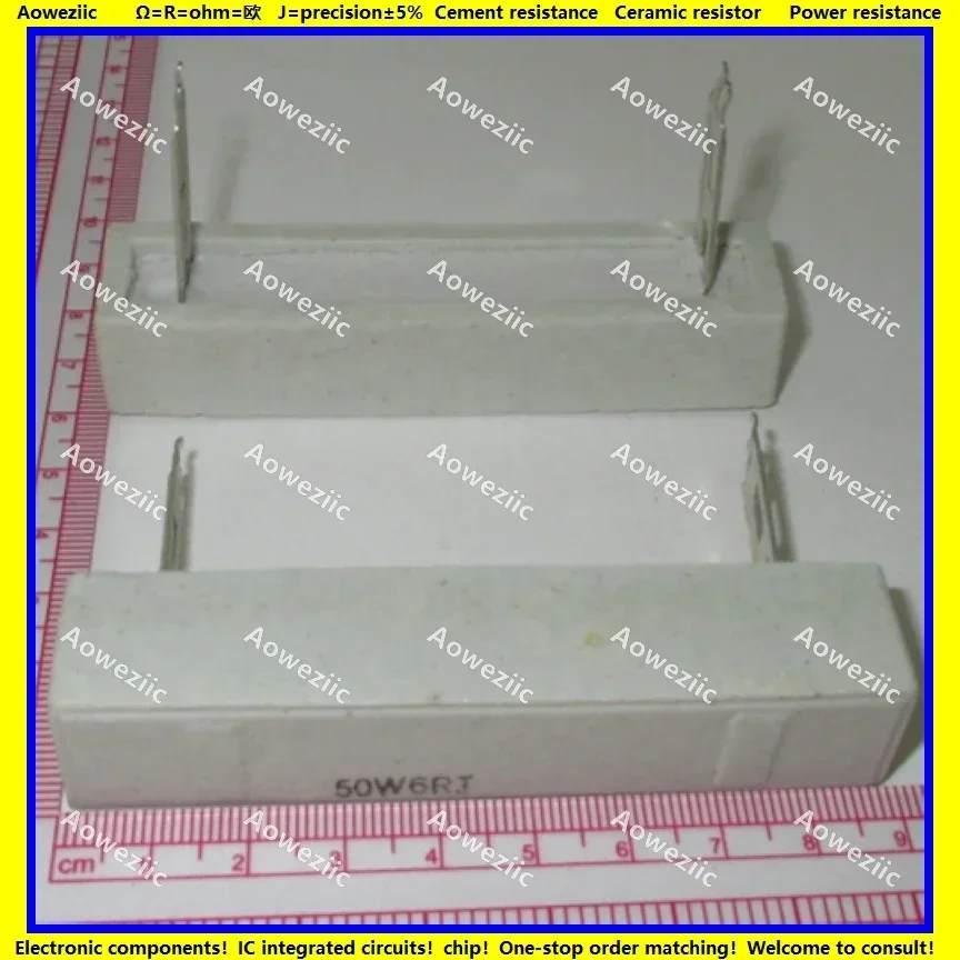 

2Pcs 50W6RJ 50W 6 ohm +/- 5% Horizontal cement resistor 50W6ΩJ Cement resistance 50W6R 50W1OHM 6R 6RJ Ceramic resistor plug-in