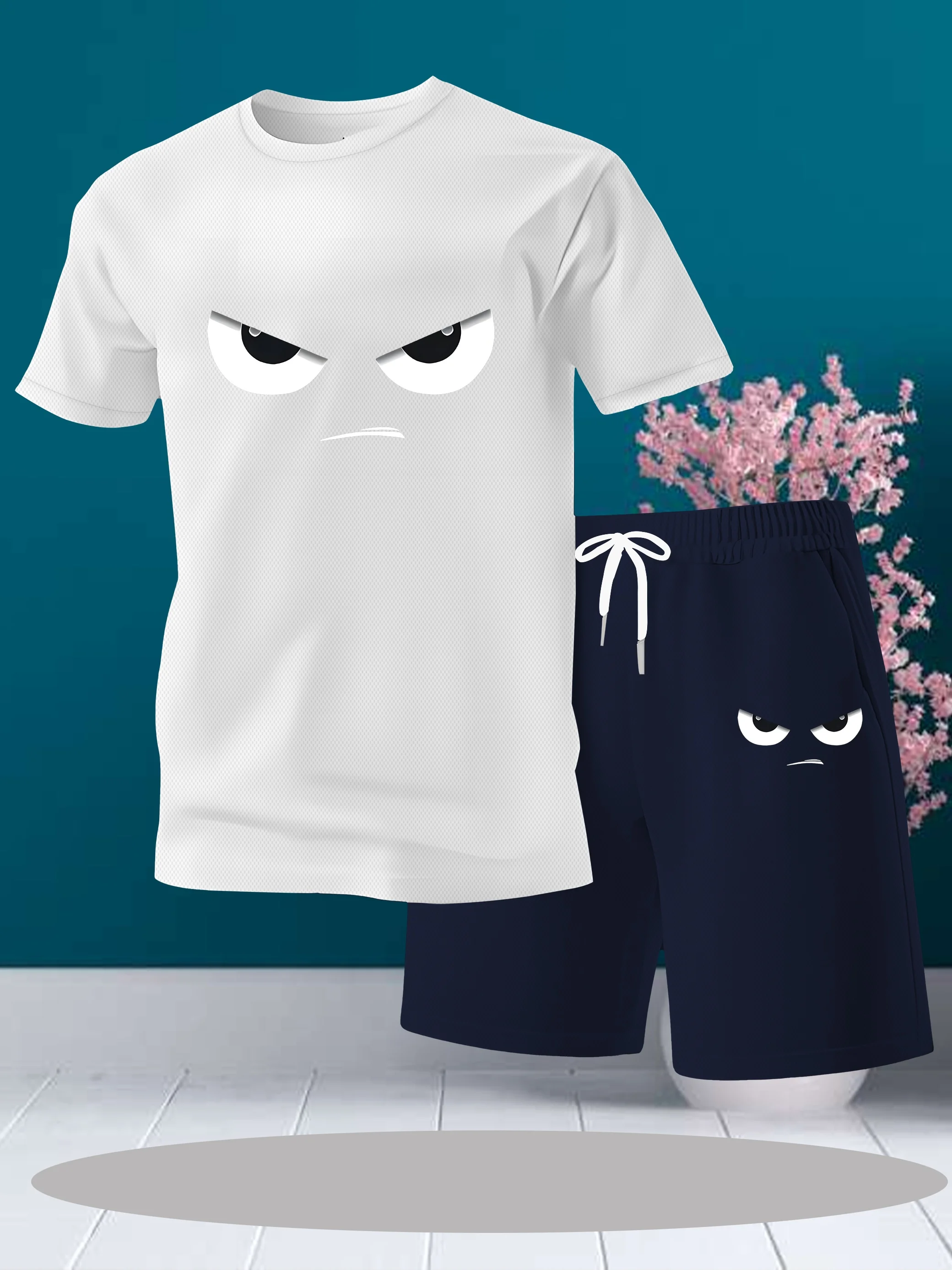 

Классическая повседневная летняя спортивная одежда для активного отдыха, комплект из двух предметов с принтом букв, мужская футболка и круглый вырез.