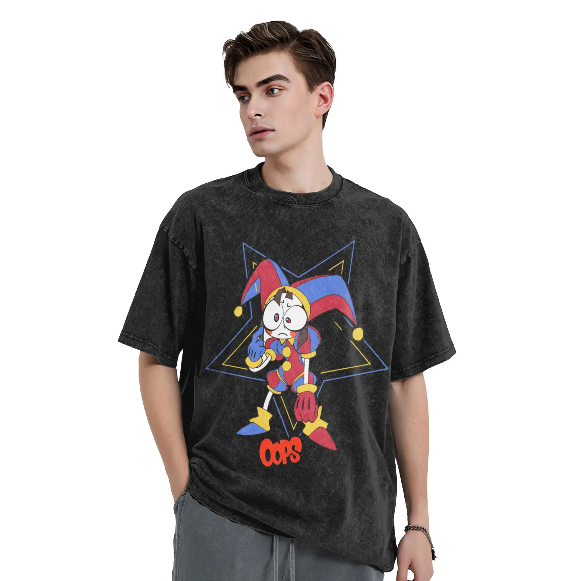 Cartoon Digitals Circus Washed T Shirt Streetwear Vintage T-Shirt  Tees Men Women Short Sleeve Street Summer