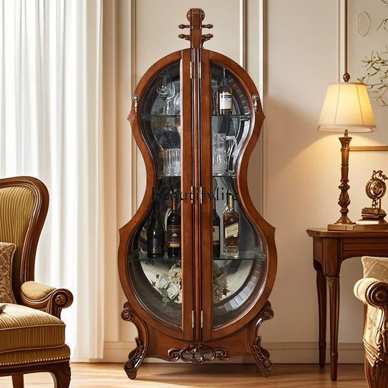 

yj19 American-style Solid Wood Wine Cabinet Living Room Display Storage Cabinet Vintage
