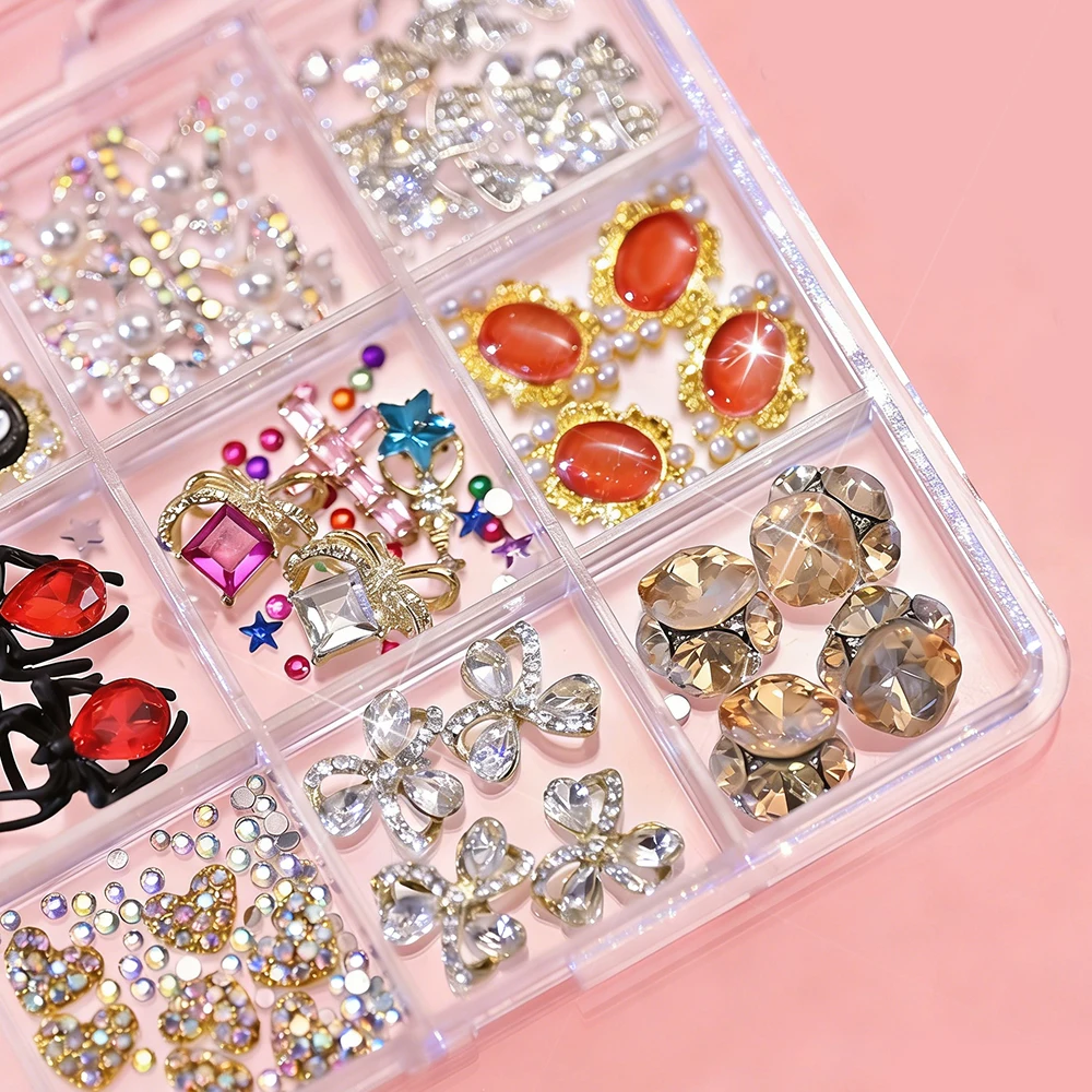 

12Grids 3D Spider/Cross/Butterfly/Heart Nail Charms Gothic Gem Nail Art Decorations Set for DIY Acrylic Nails Manicure Salon Use