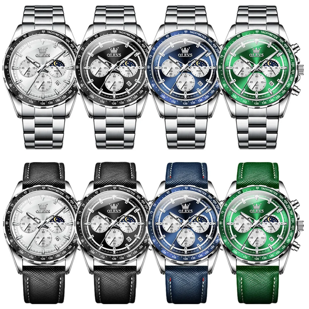 Olevs 2945 Uhr für Männer klassisches Multifunktion design leuchtende wasserdichte Mondphase Datum Handuhr Trend neue Armbanduhren