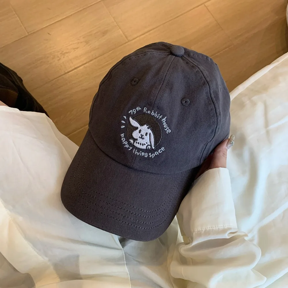 

Регулируемая бейсболка с кроликом в стиле ретро, винтажная бейсболка с корейской вышивкой, повседневная хлопковая шапка для подростков, уличная кепка