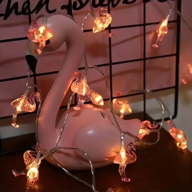 1pc 10/20 LEDs Flamingo String Lights 59.06inch/118.11inch LED Fairy Light Battery Operated For Summer Birthday Party Decoration