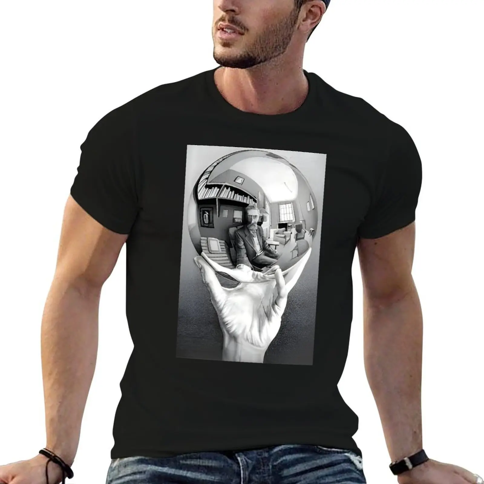 M.C. Escher - Hand with Reflecting Sphere T-Shirt graphics oversizeds men clothings