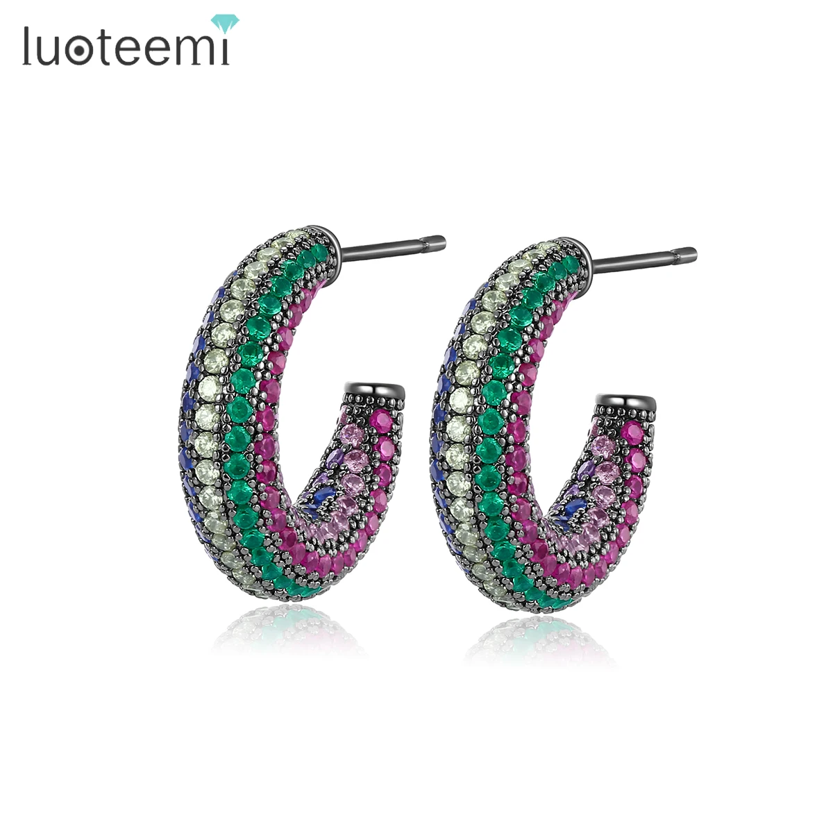 LUOTEEMI Fashion Multicolor Cubic Zirconia Hoops Round Brilliant Rhinestone Geometric Earring for Women Party Piercd Accessories