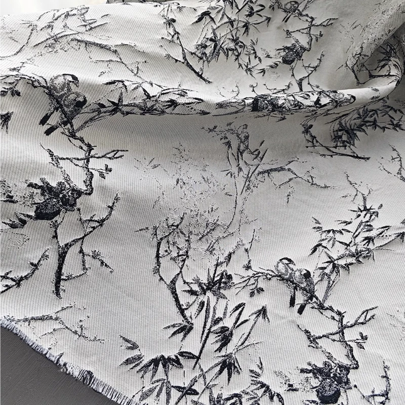 

Черно-белая бамбуковая жаккардовая ткань, новая юбка в китайском стиле в стиле ретро, куртка, дизайнерская одежда, ткань для шитья своими руками
