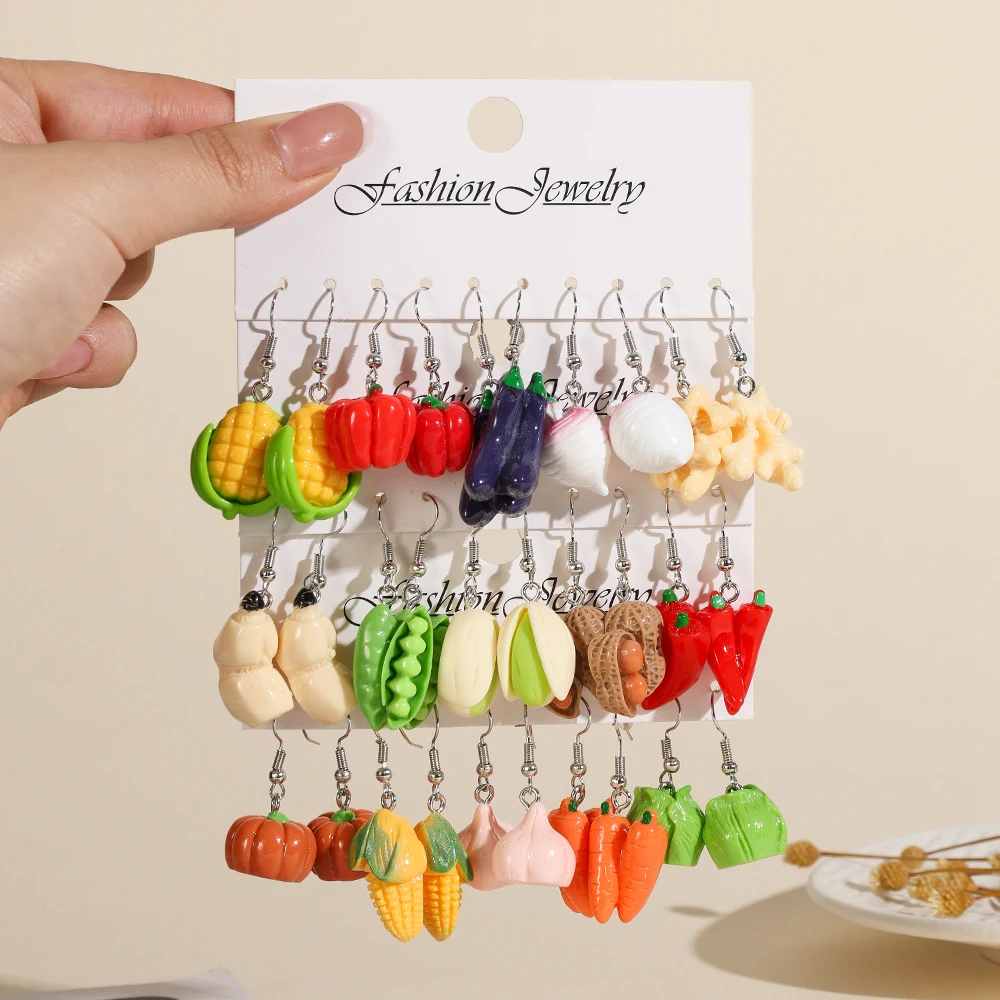 Fashion Unique Creative Resin Imitation Food Vegetable Corn Eggplant Earrings Set