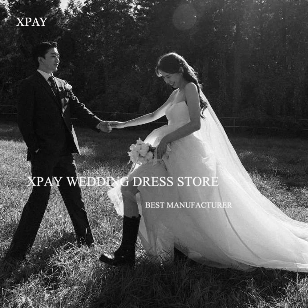 

XPAY Korea A Line Tulle Wedding Dresses Sweetheart Sweep Train Country Simple Bridal Gowns Lace Up Back Garden Bride Dress 2025