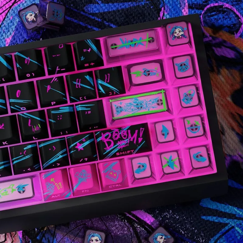 Popular game League of Legends series Jinx themed keycaps PBT