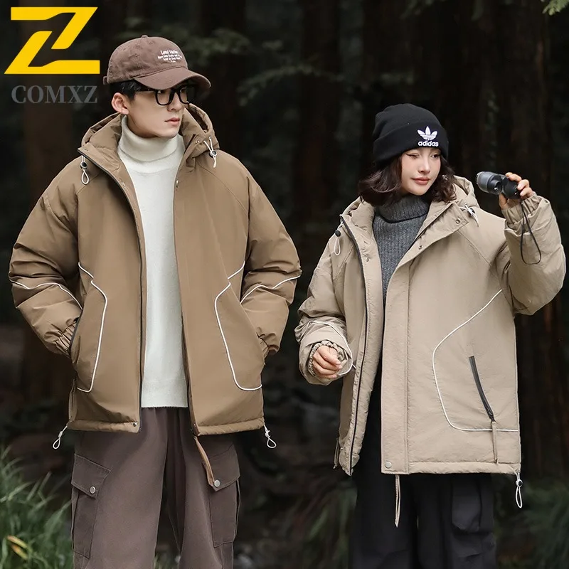 COMXZ Men Duck Down Mountain Hooded Waterproof Long Jacket American Style Workwear Winter Cotton-padded Outdoor Lightweight Coat