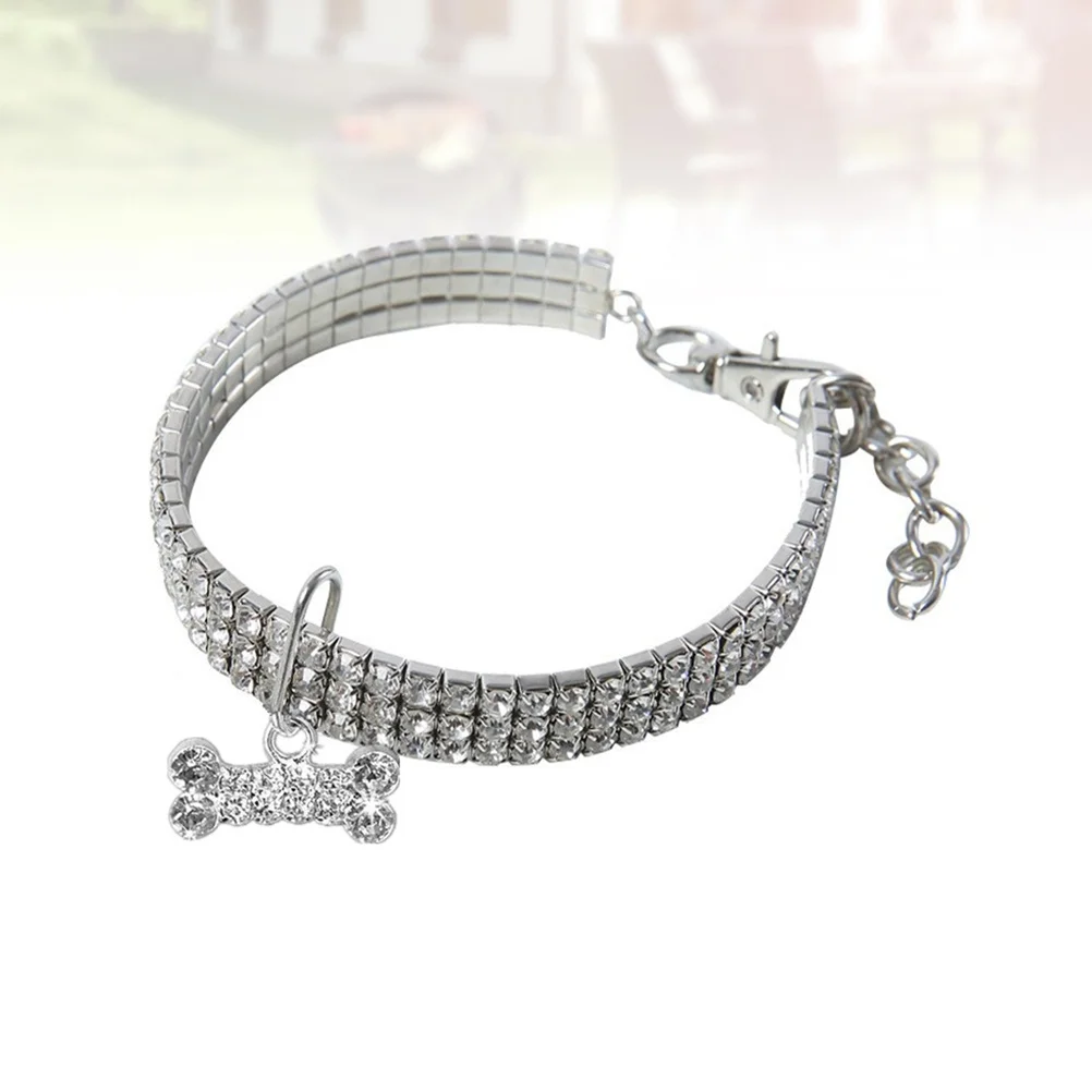 

1Pcs Rhinestone Dog Collar Pet Neckchain Elastic Cat Collar Bone Charm White Size M 25cm 5cm Unique Comfortable Daily Wear