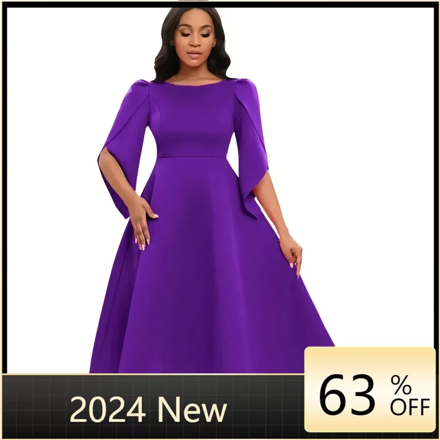 

African Wedding Party Dresses for Women Summer Autumn African 3/4 Sleeve Solid Color Knee-length Dress African Dresses Women