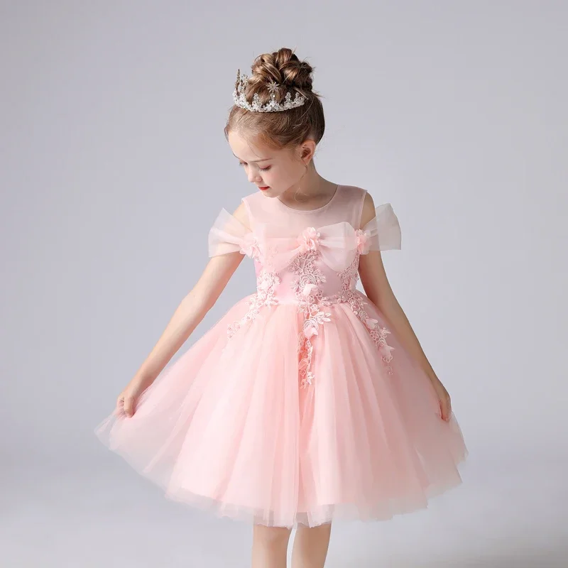 

Girls Dress Wedding Party Frock Flower Kids Off-shoulder Mesh Sleeve Princess Summer Children Tutu Bridesmaid Girl Clothes