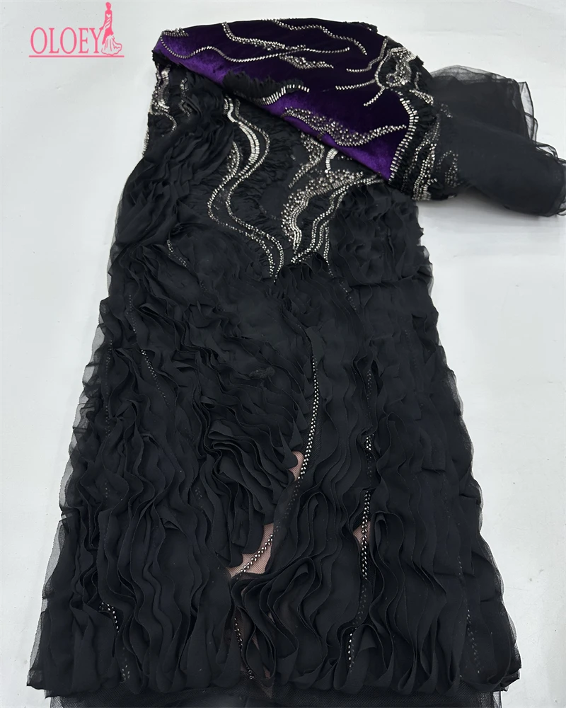 OLOEY africain nigérian paillettes broderie Tulle dentelle tissu haute qualité perles pierre couture pour robes de bal 5 Yards